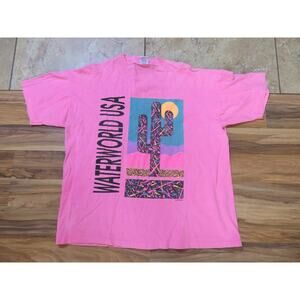 Waterworld T-Shirt, Saguaro Cactus Sun, Hot Pink Sz XL 1980s